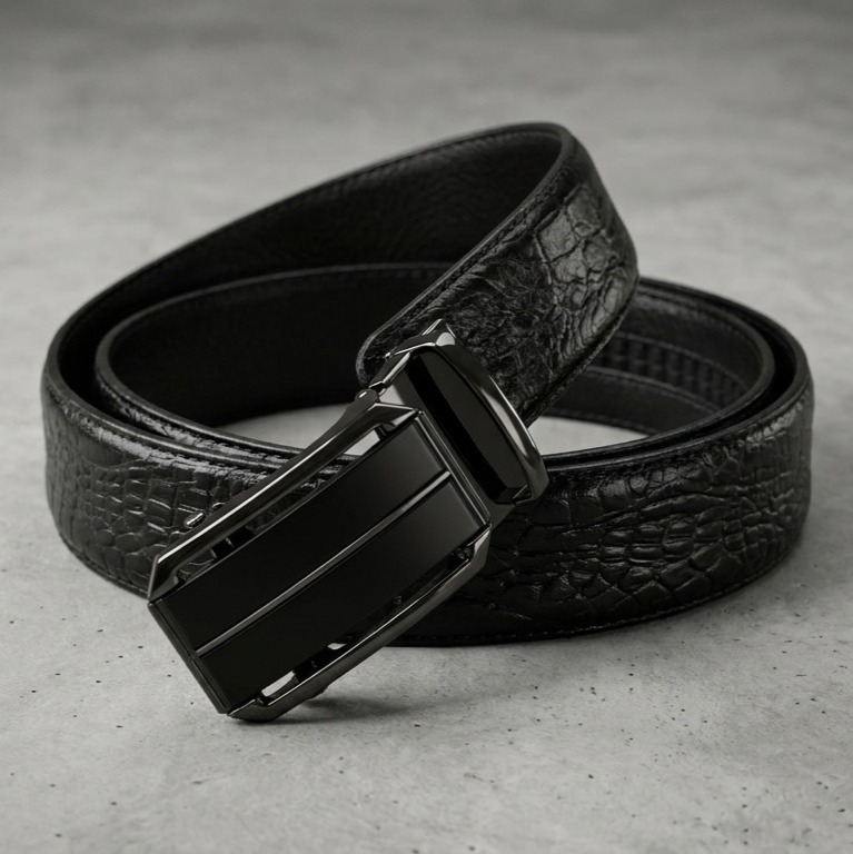 Black Belt Croco Noir Elite Genuine Cow Leather Ratchet Belt for Men