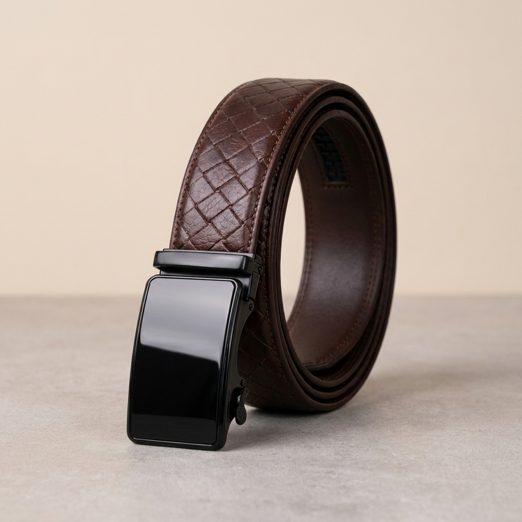 Black Belt Cocoa Matrix Genuine Cow Leather Ratchet Belt for Men in Brown