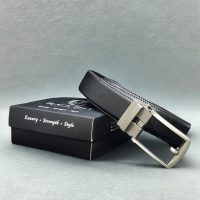 Black Belt Prestige Classic Genuine Cow Leather Pin Buckle Belt for Men